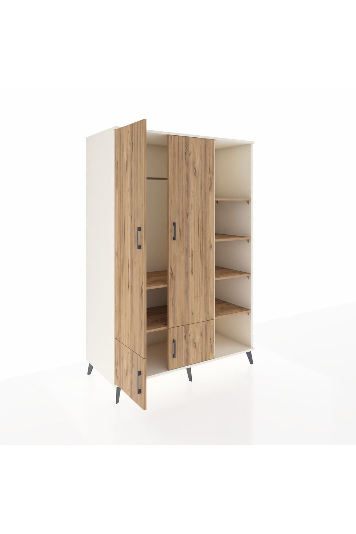 Kronos Dolap 6 Raflı 4 Kapaklı Tek Askılı 132x59x195 Aytaşı-Çam/Çam