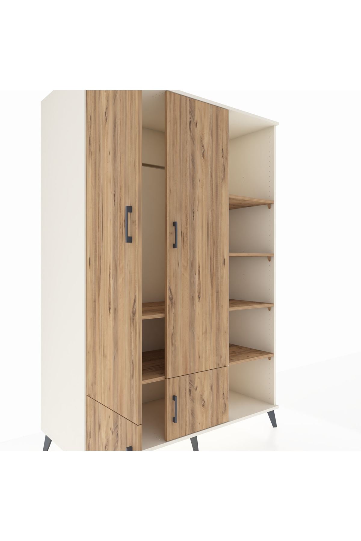 Kronos Dolap 6 Raflı 4 Kapaklı Tek Askılı 132x59x195 Aytaşı-Çam/Çam