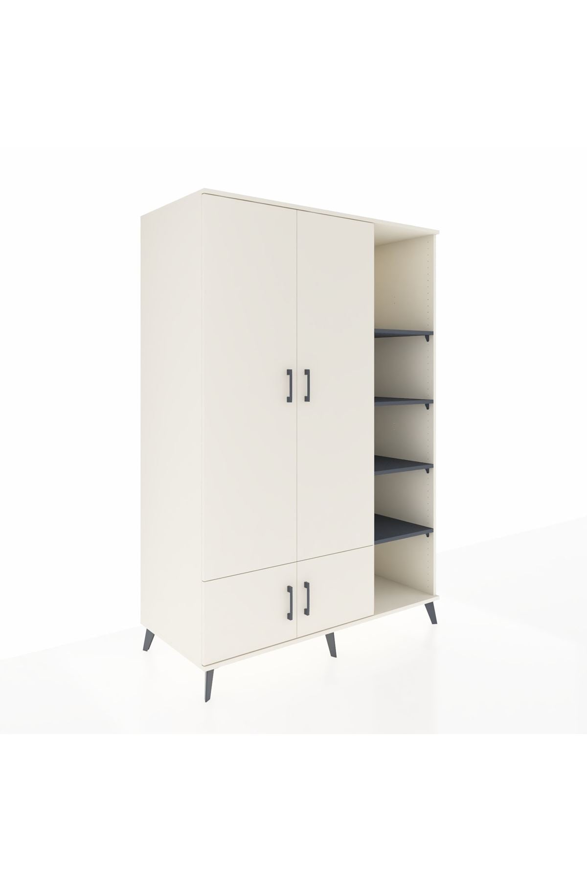 Kronos Dolap 6 Raflı 4 Kapaklı Tek Askılı 132x59x195 Aytaşı-Aytaşı/Antrasit