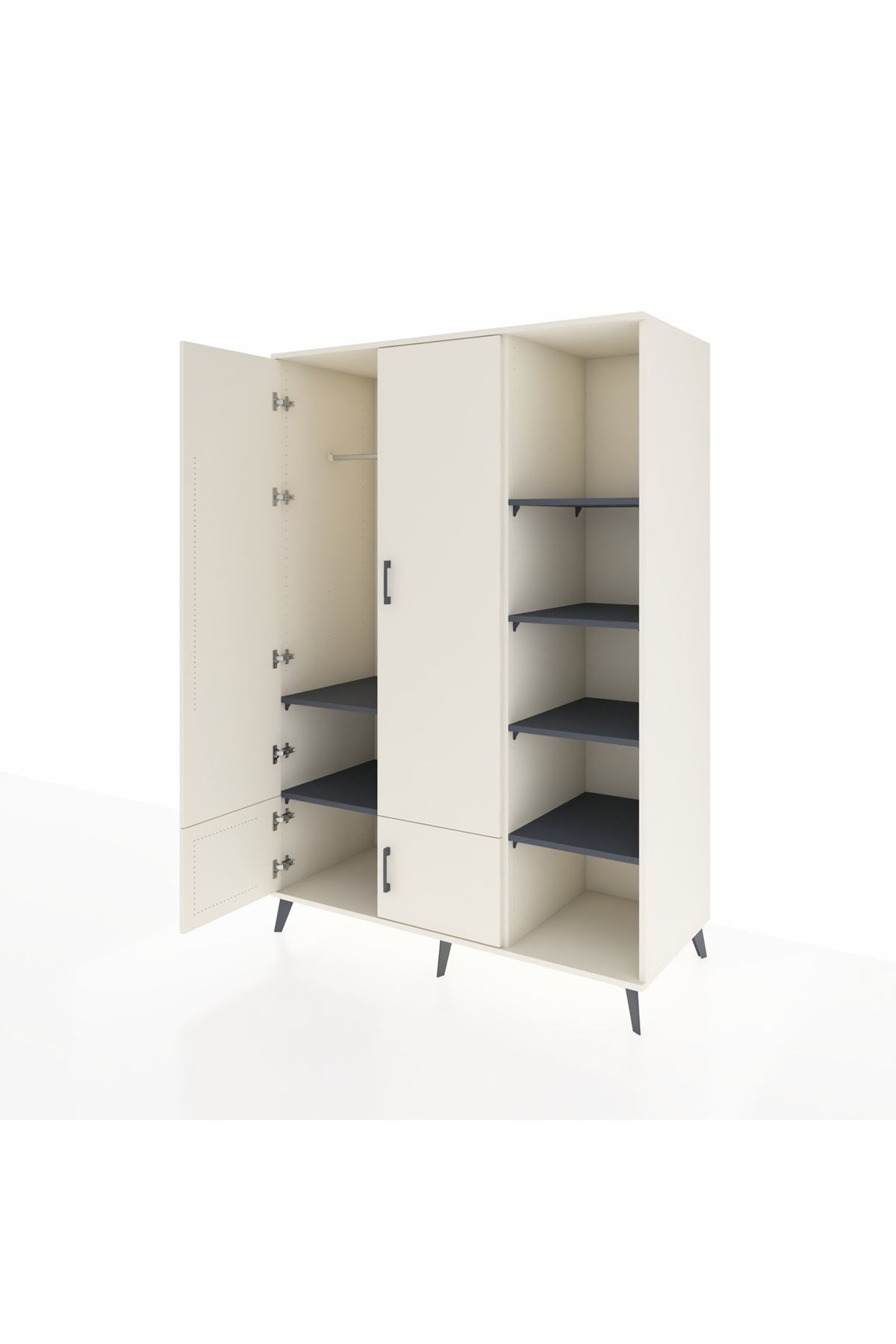 Kronos Dolap 6 Raflı 4 Kapaklı Tek Askılı 132x59x195 Aytaşı-Aytaşı/Antrasit