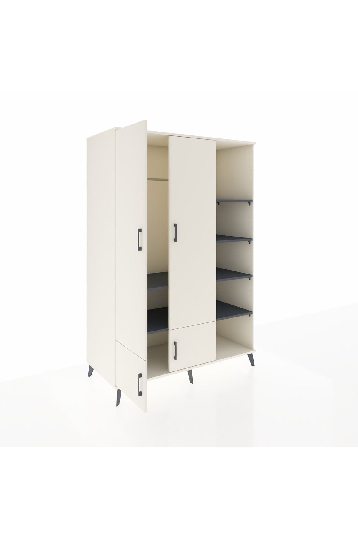 Kronos Dolap 6 Raflı 4 Kapaklı Tek Askılı 132x59x195 Aytaşı-Aytaşı/Antrasit