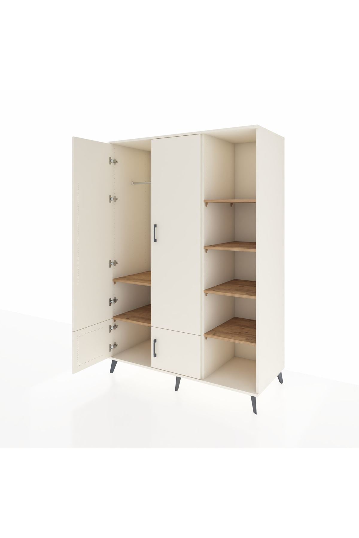 Kronos Dolap 6 Raflı 4 Kapaklı Tek Askılı 132x59x195 Aytaşı-Aytaşı/Çam