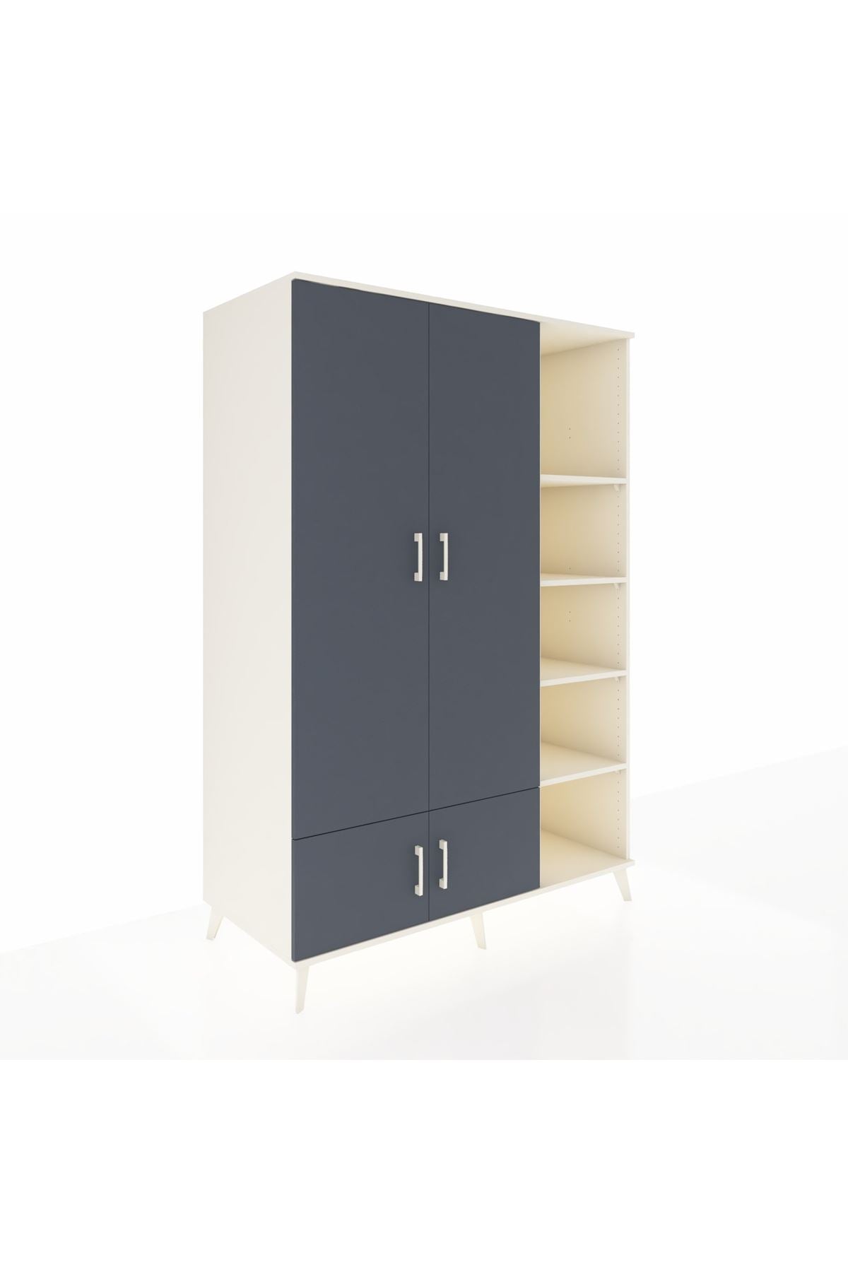 Kronos Dolap 6 Raflı 4 Kapaklı Tek Askılı 132x59x195 Aytaşı-Antrasit/Aytaşı