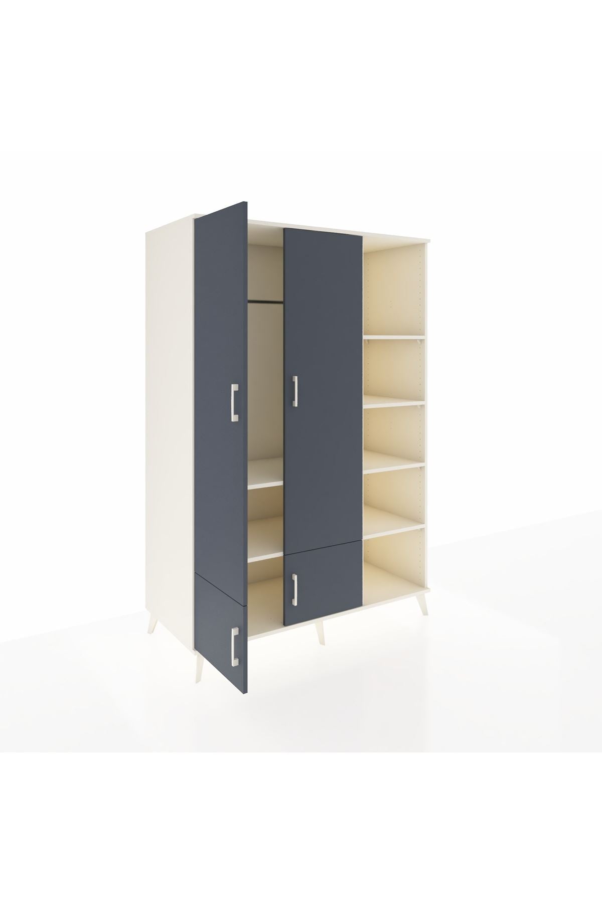 Kronos Dolap 6 Raflı 4 Kapaklı Tek Askılı 132x59x195 Aytaşı-Antrasit/Aytaşı