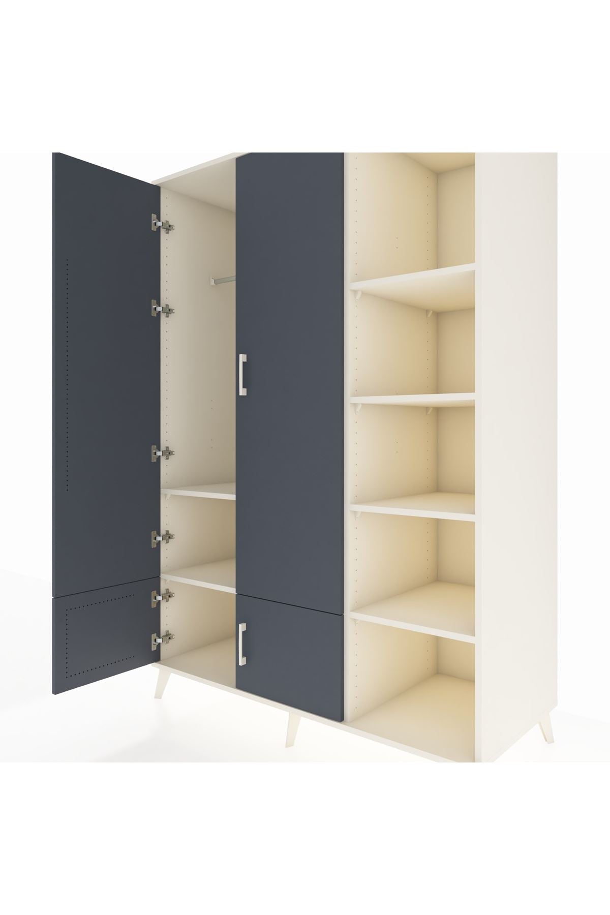 Kronos Dolap 6 Raflı 4 Kapaklı Tek Askılı 132x59x195 Aytaşı-Antrasit/Aytaşı