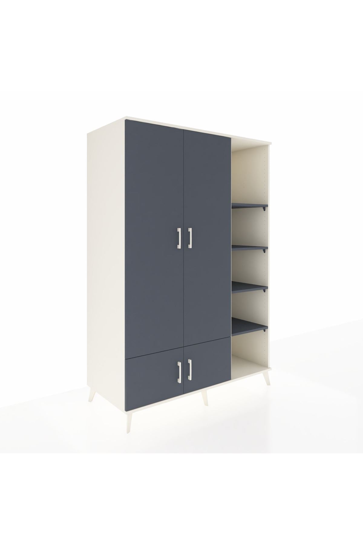 Kronos Dolap 6 Raflı 4 Kapaklı Tek Askılı 132x59x195 Aytaşı-Antrasit/Antrasit