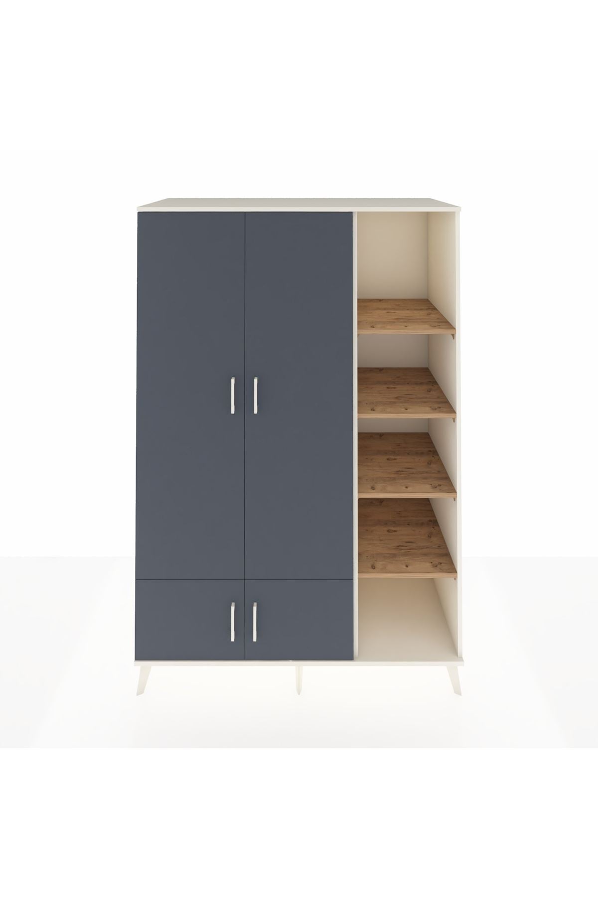 Kronos Dolap 6 Raflı 4 Kapaklı Tek Askılı 132x59x195 Aytaşı-Antrasit/Çam