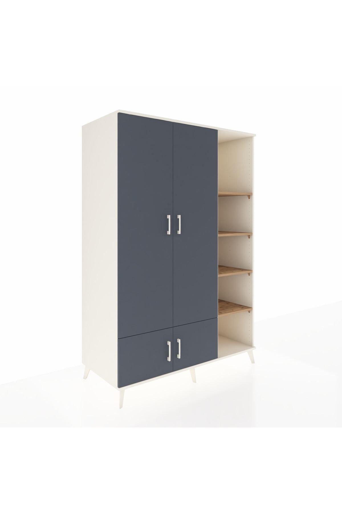 Kronos Dolap 6 Raflı 4 Kapaklı Tek Askılı 132x59x195 Aytaşı-Antrasit/Çam