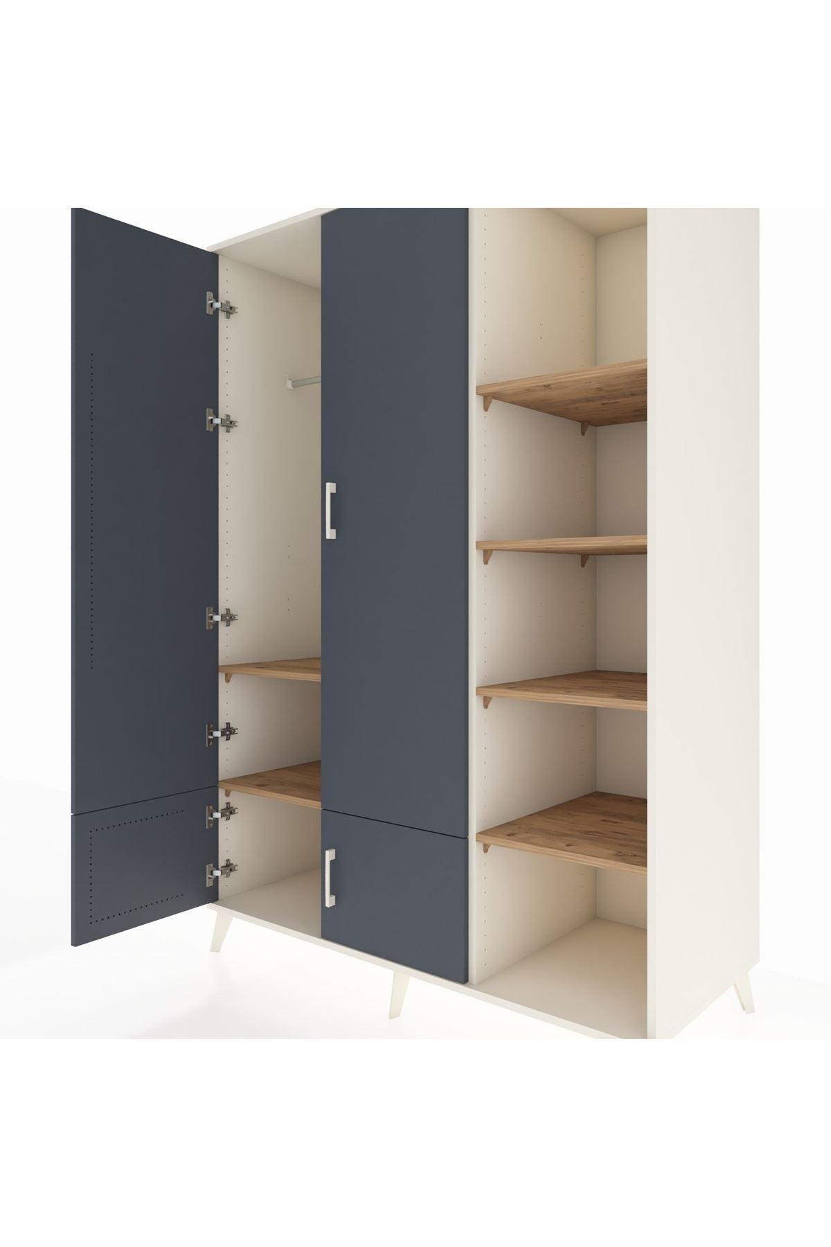 Kronos Dolap 6 Raflı 4 Kapaklı Tek Askılı 132x59x195 Aytaşı-Antrasit/Çam