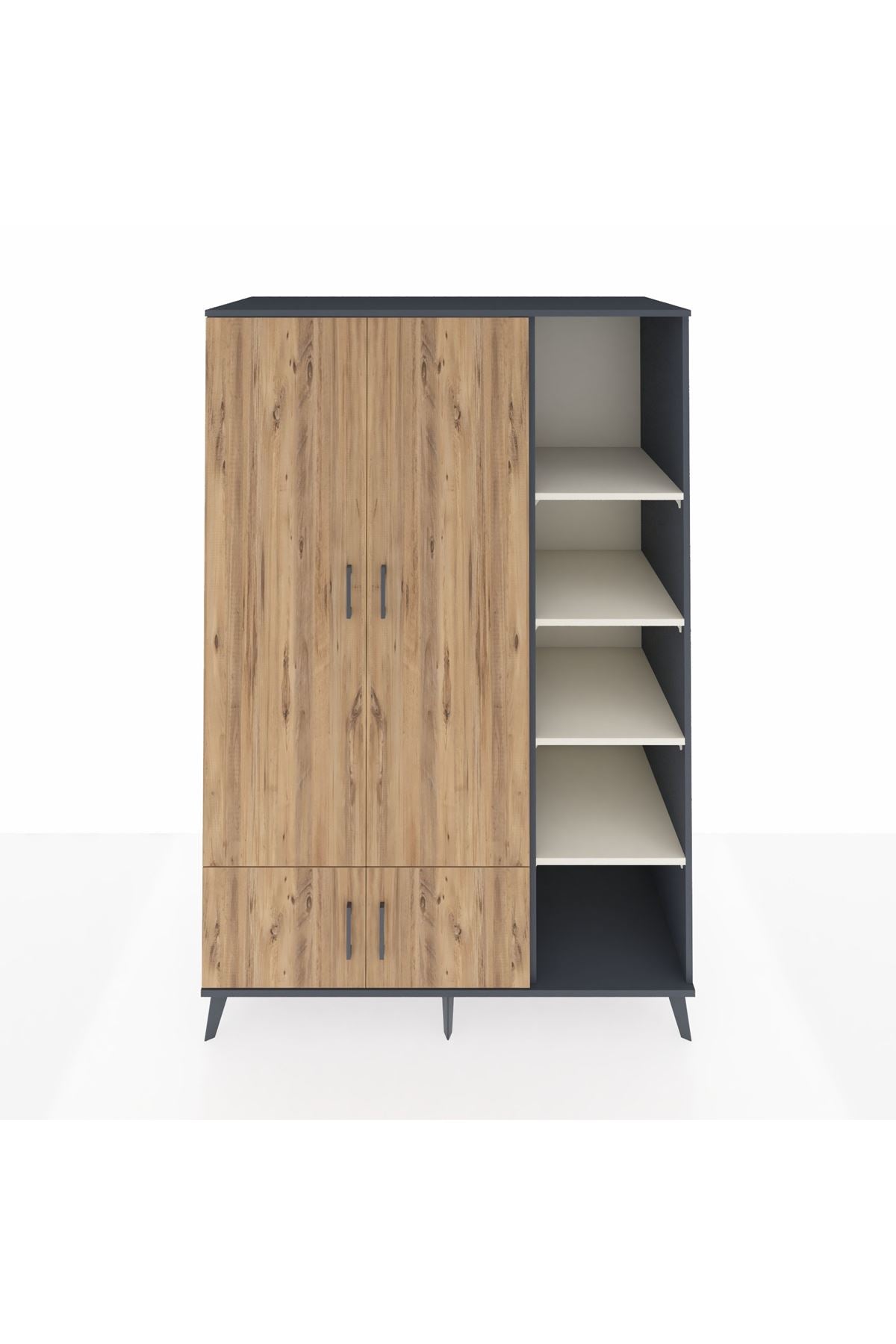 Kronos Dolap 6 Raflı 4 Kapaklı Tek Askılı 132x59x195 Antrasit-Çam/Aytaşı