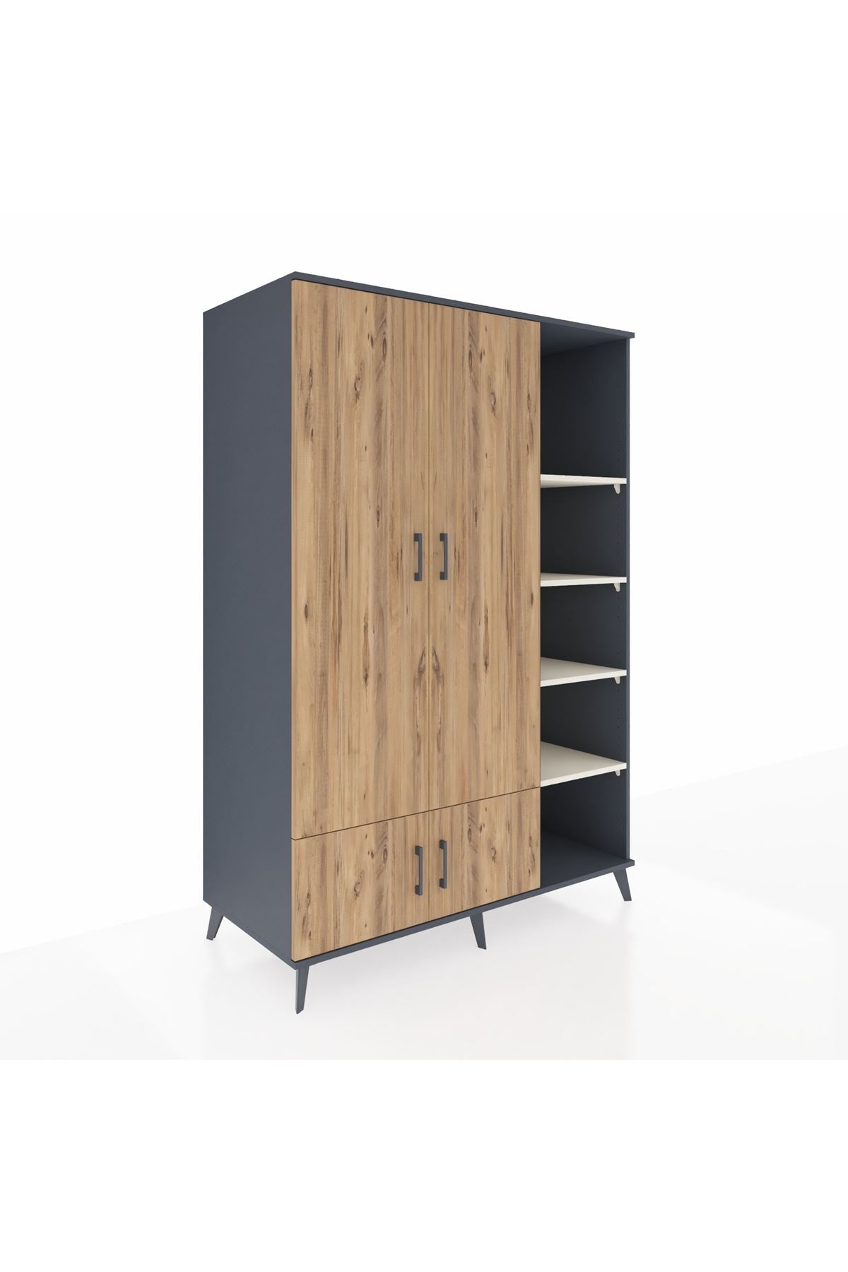 Kronos Dolap 6 Raflı 4 Kapaklı Tek Askılı 132x59x195 Antrasit-Çam/Aytaşı
