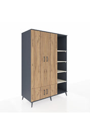 Kronos Dolap 6 Raflı 4 Kapaklı Tek Askılı 132x59x195 Antrasit-Çam/Aytaşı