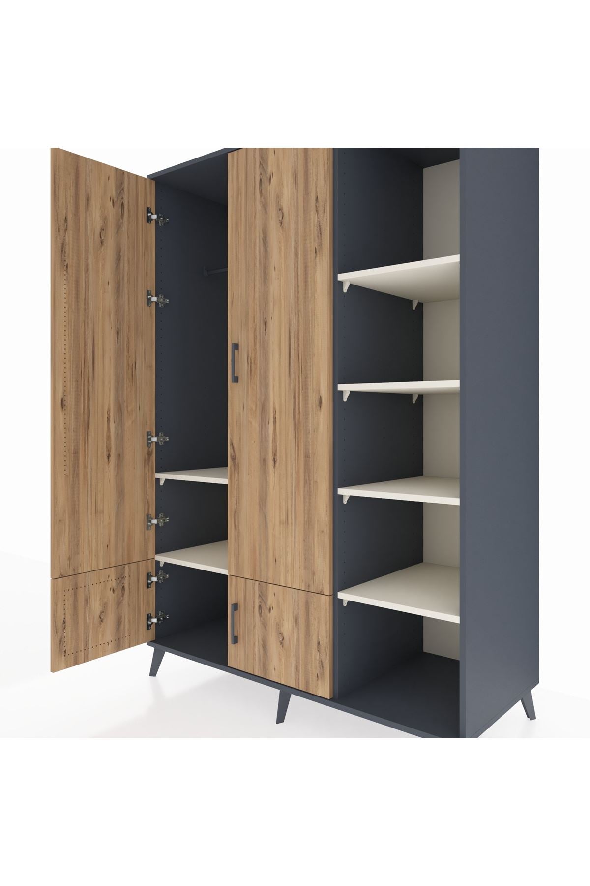 Kronos Dolap 6 Raflı 4 Kapaklı Tek Askılı 132x59x195 Antrasit-Çam/Aytaşı