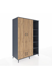 Kronos Dolap 6 Raflı 4 Kapaklı Tek Askılı 132x59x195 Antrasit-Çam/Antrasit