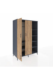 Kronos Dolap 6 Raflı 4 Kapaklı Tek Askılı 132x59x195 Antrasit-Çam/Antrasit