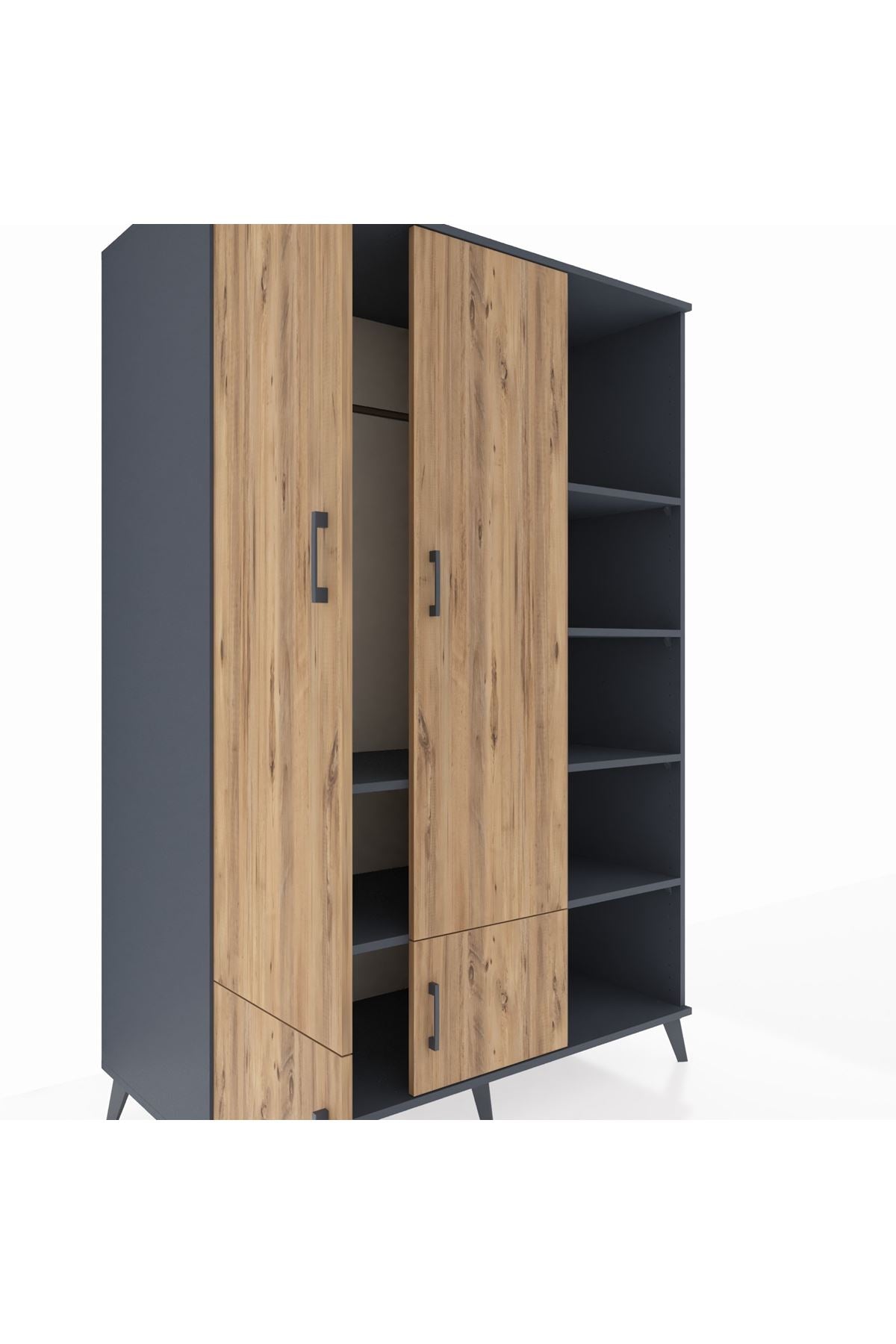 Kronos Dolap 6 Raflı 4 Kapaklı Tek Askılı 132x59x195 Antrasit-Çam/Antrasit