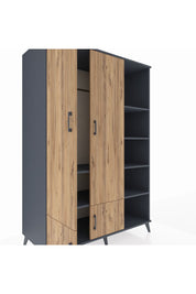Kronos Dolap 6 Raflı 4 Kapaklı Tek Askılı 132x59x195 Antrasit-Çam/Antrasit