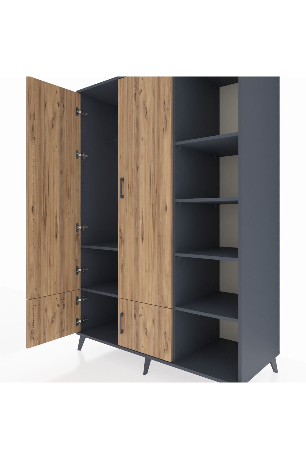 Kronos Dolap 6 Raflı 4 Kapaklı Tek Askılı 132x59x195 Antrasit-Çam/Antrasit