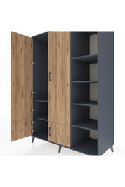 Kronos Dolap 6 Raflı 4 Kapaklı Tek Askılı 132x59x195 Antrasit-Çam/Antrasit