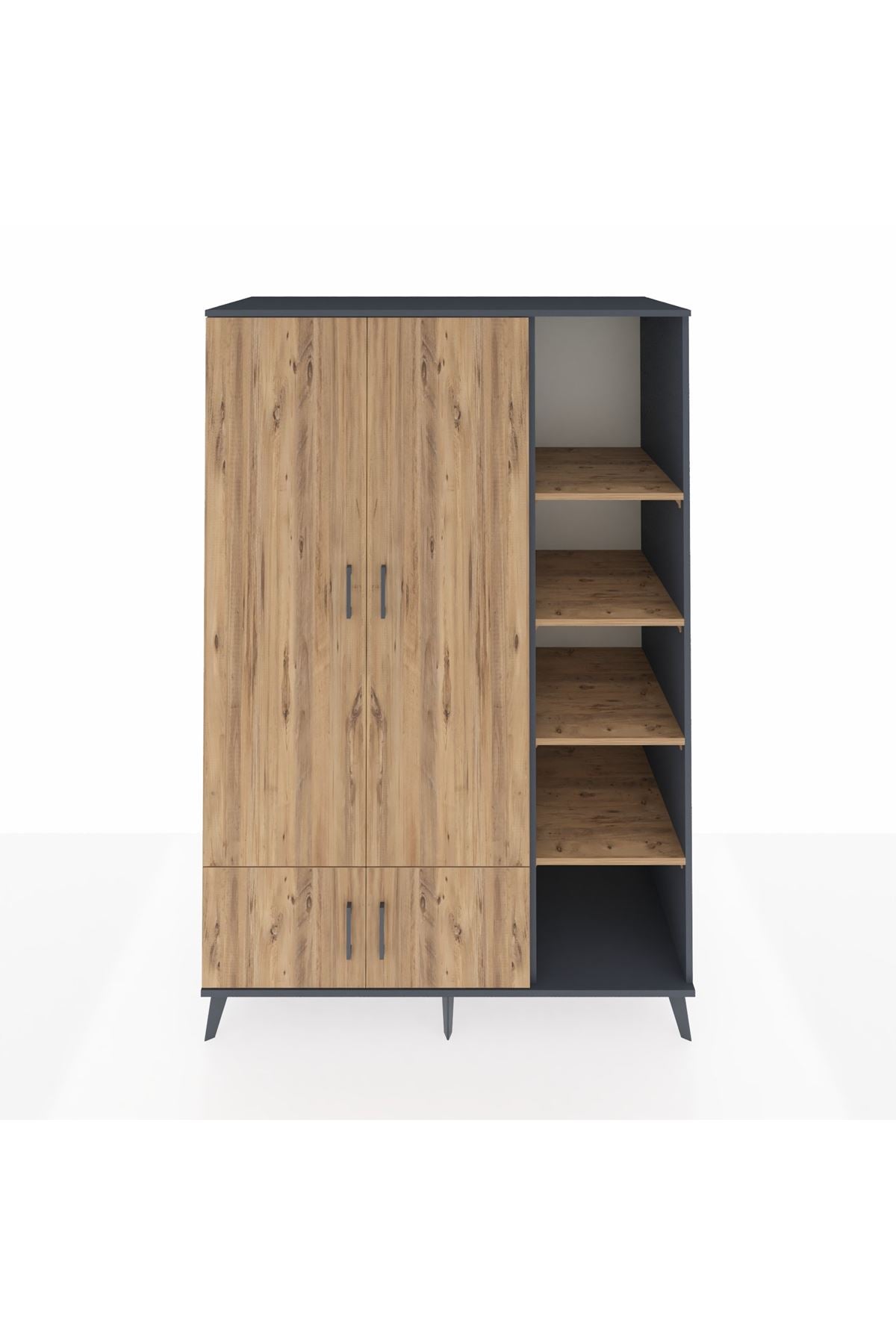 Kronos Dolap 6 Raflı 4 Kapaklı Tek Askılı 132x59x195 Antrasit-Çam/Çam