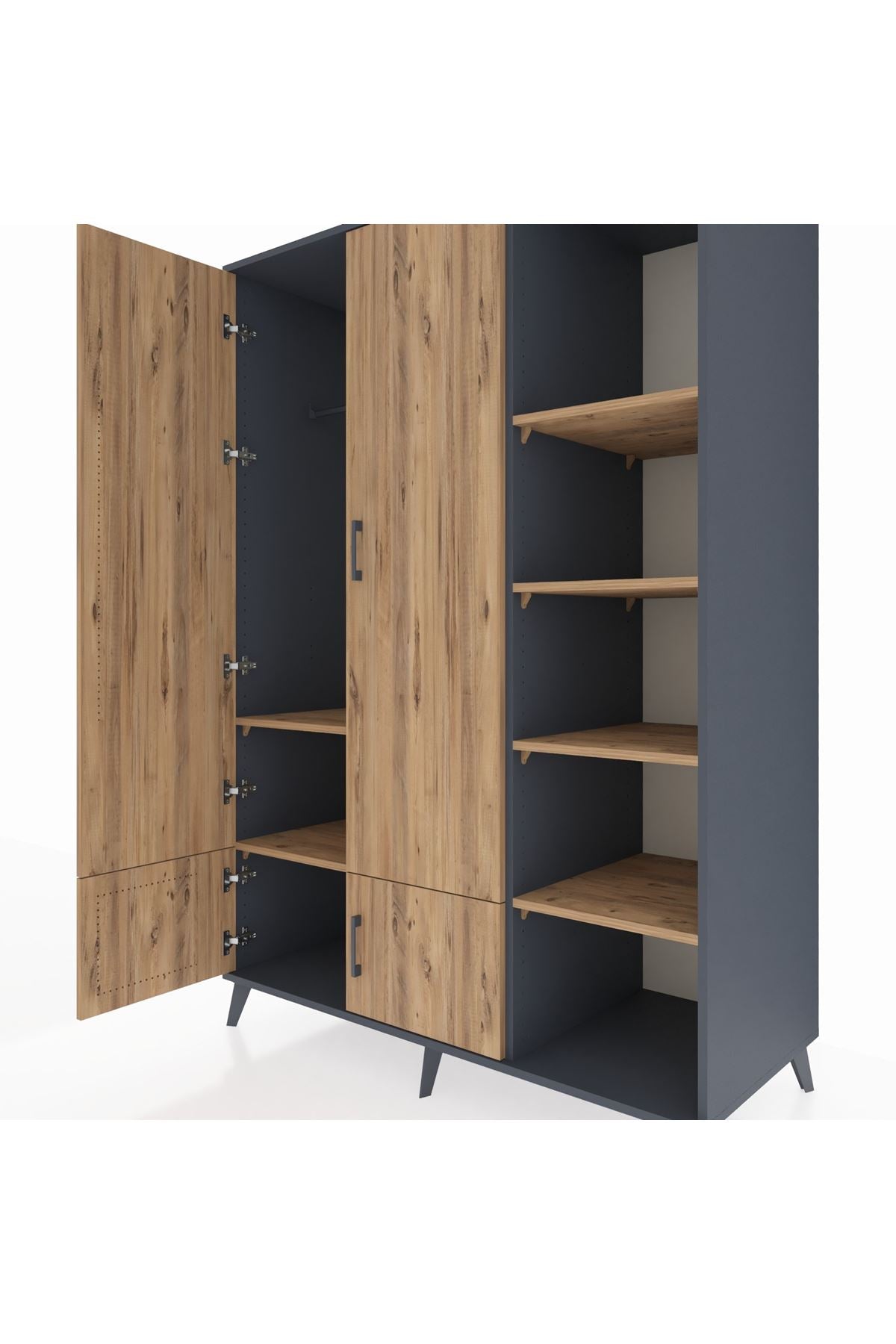 Kronos Dolap 6 Raflı 4 Kapaklı Tek Askılı 132x59x195 Antrasit-Çam/Çam