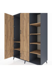 Kronos Dolap 6 Raflı 4 Kapaklı Tek Askılı 132x59x195 Antrasit-Çam/Çam