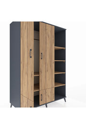 Kronos Dolap 6 Raflı 4 Kapaklı Tek Askılı 132x59x195 Antrasit-Çam/Çam