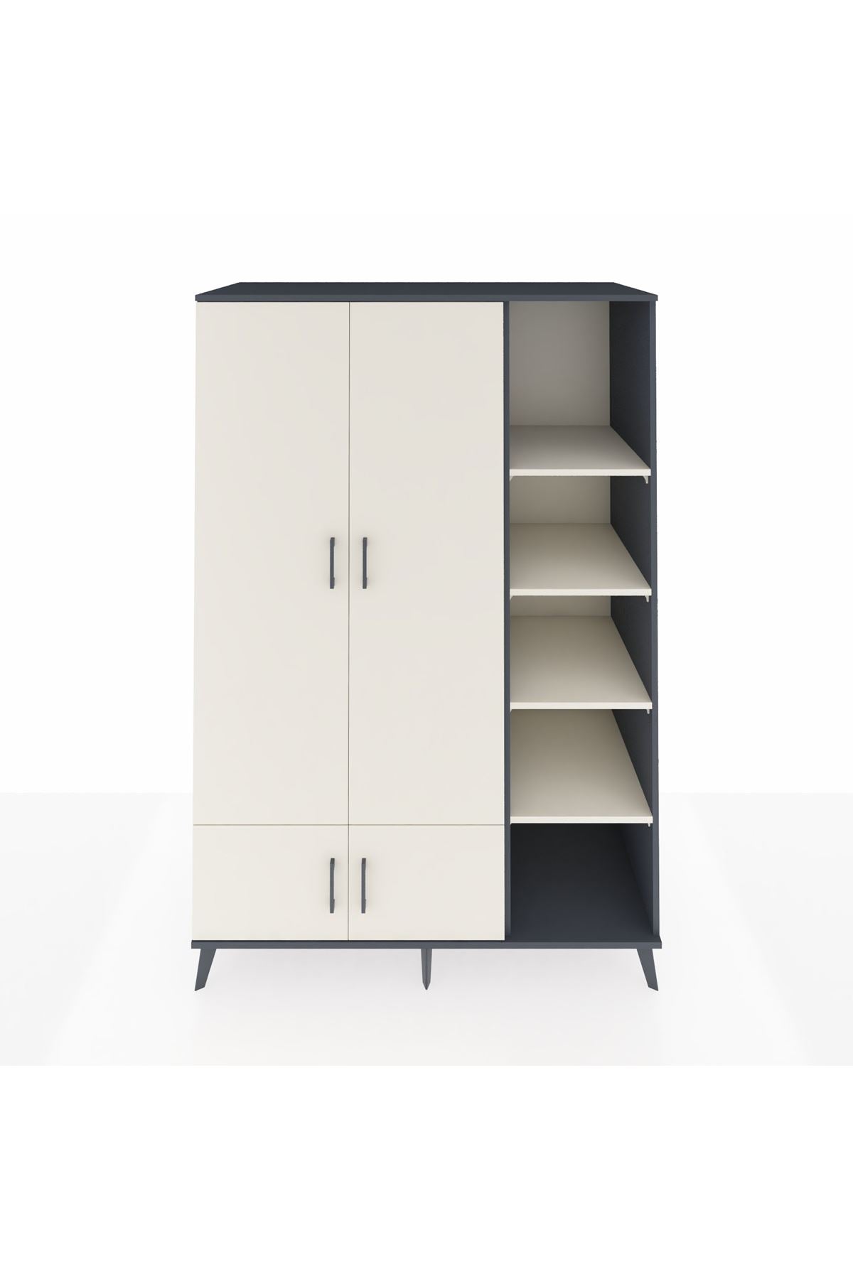 Kronos Dolap 6 Raflı 4 Kapaklı Tek Askılı 132x59x195 Antrasit-Aytaşı/Aytaşı