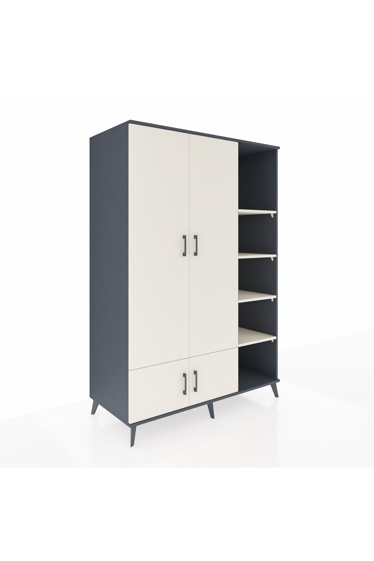 Kronos Dolap 6 Raflı 4 Kapaklı Tek Askılı 132x59x195 Antrasit-Aytaşı/Aytaşı