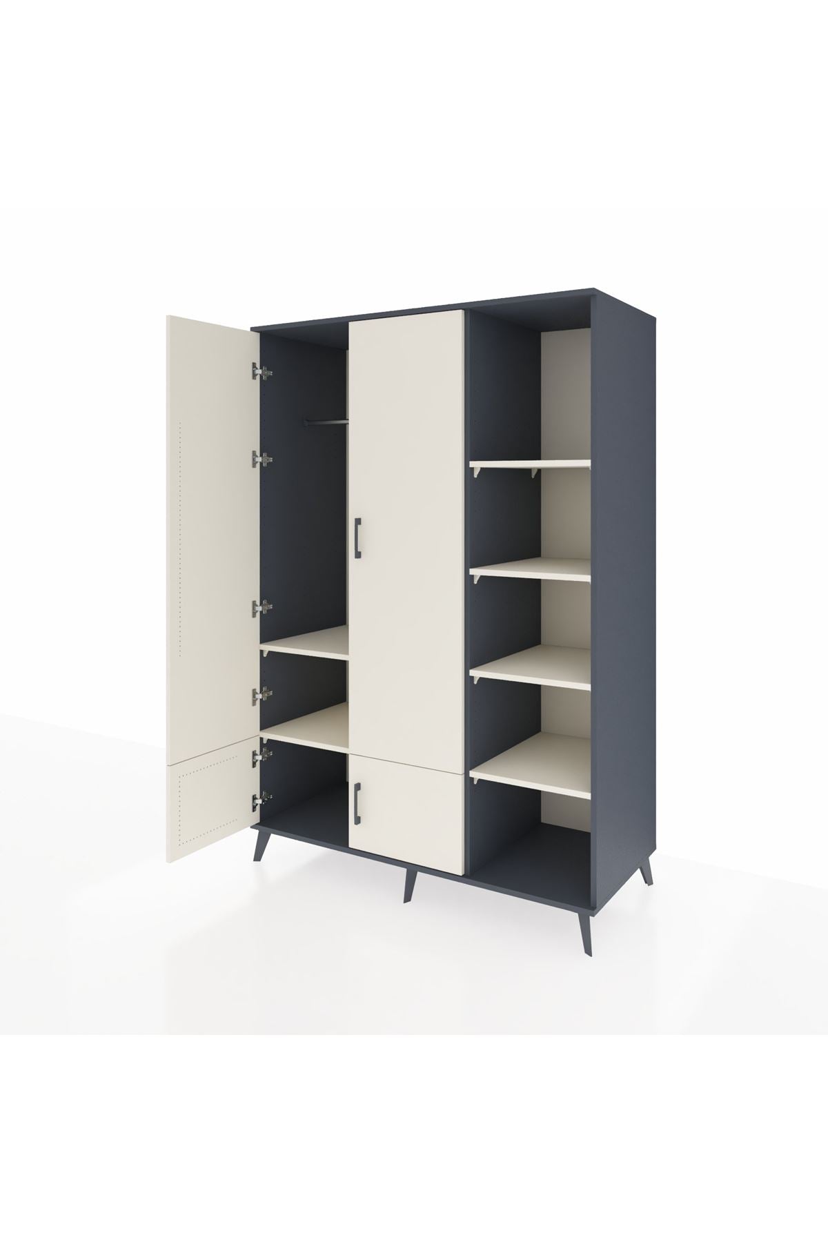 Kronos Dolap 6 Raflı 4 Kapaklı Tek Askılı 132x59x195 Antrasit-Aytaşı/Aytaşı