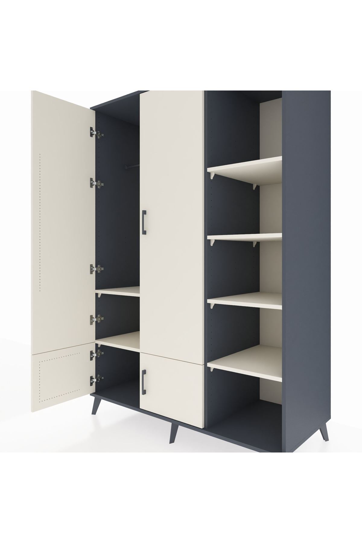 Kronos Dolap 6 Raflı 4 Kapaklı Tek Askılı 132x59x195 Antrasit-Aytaşı/Aytaşı