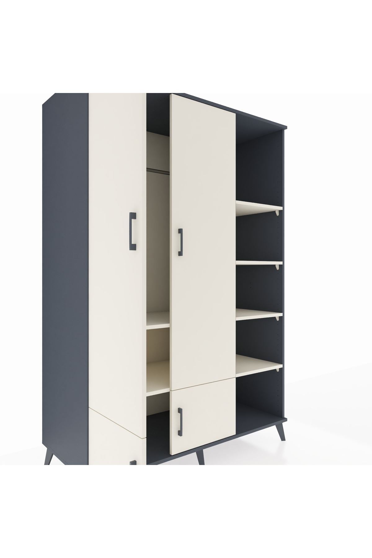 Kronos Dolap 6 Raflı 4 Kapaklı Tek Askılı 132x59x195 Antrasit-Aytaşı/Aytaşı