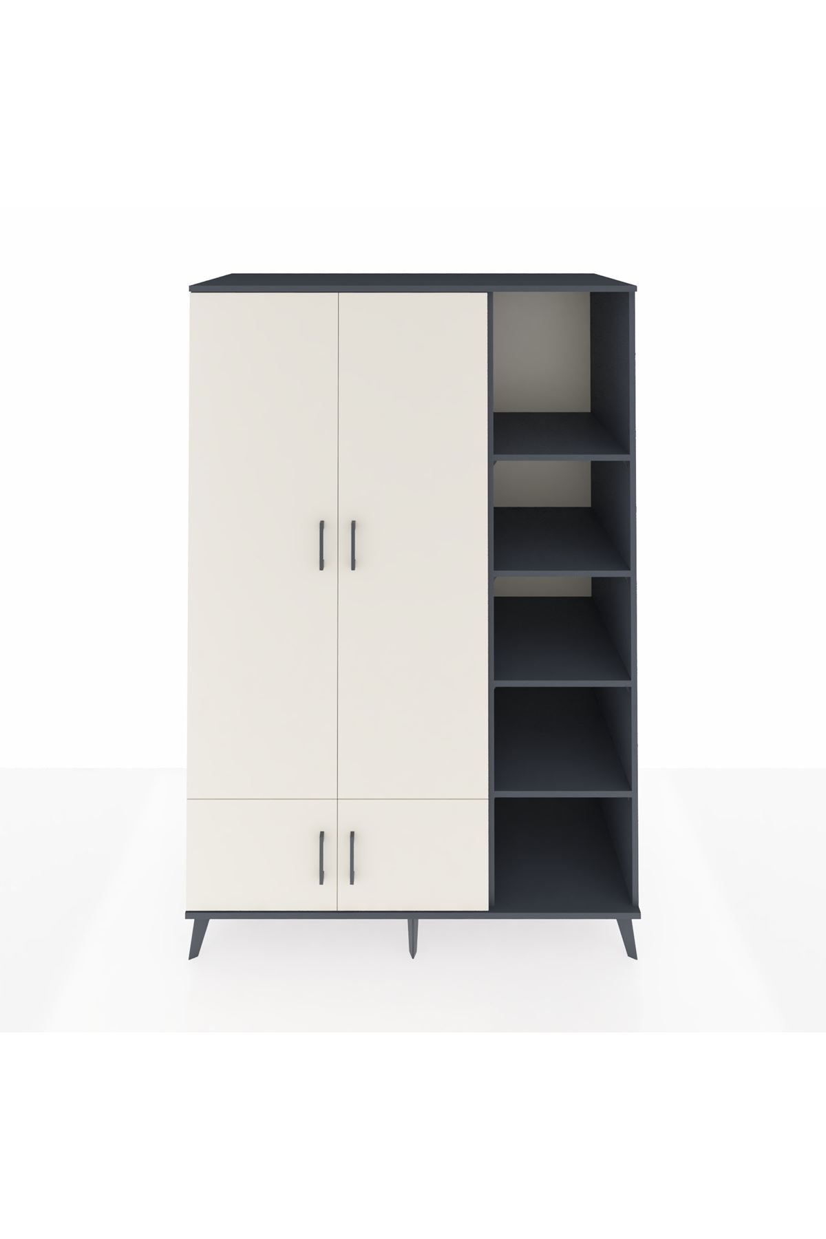 Kronos Dolap 6 Raflı 4 Kapaklı Tek Askılı 132x59x195 Antrasit-Aytaşı/Antrasit