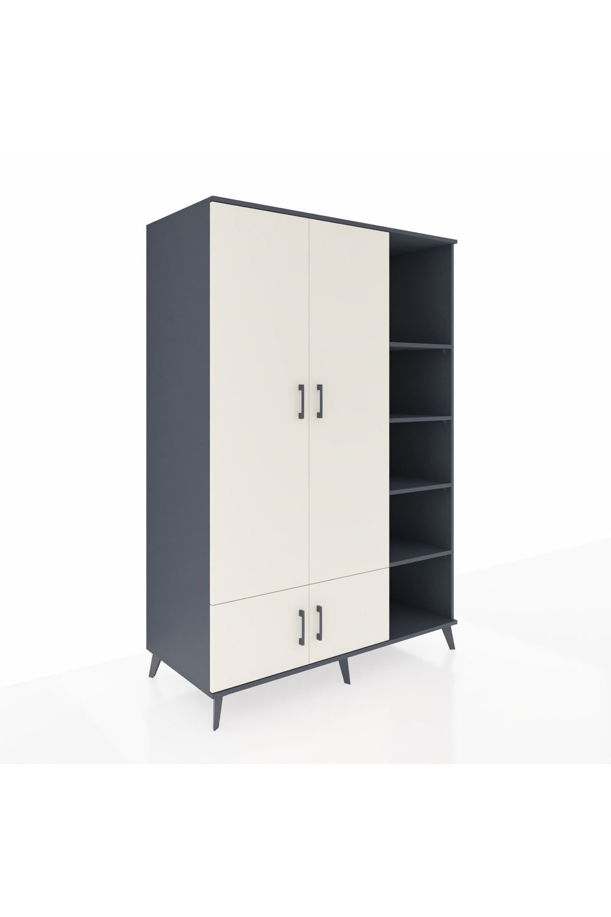 Kronos Dolap 6 Raflı 4 Kapaklı Tek Askılı 132x59x195 Antrasit-Aytaşı/Antrasit