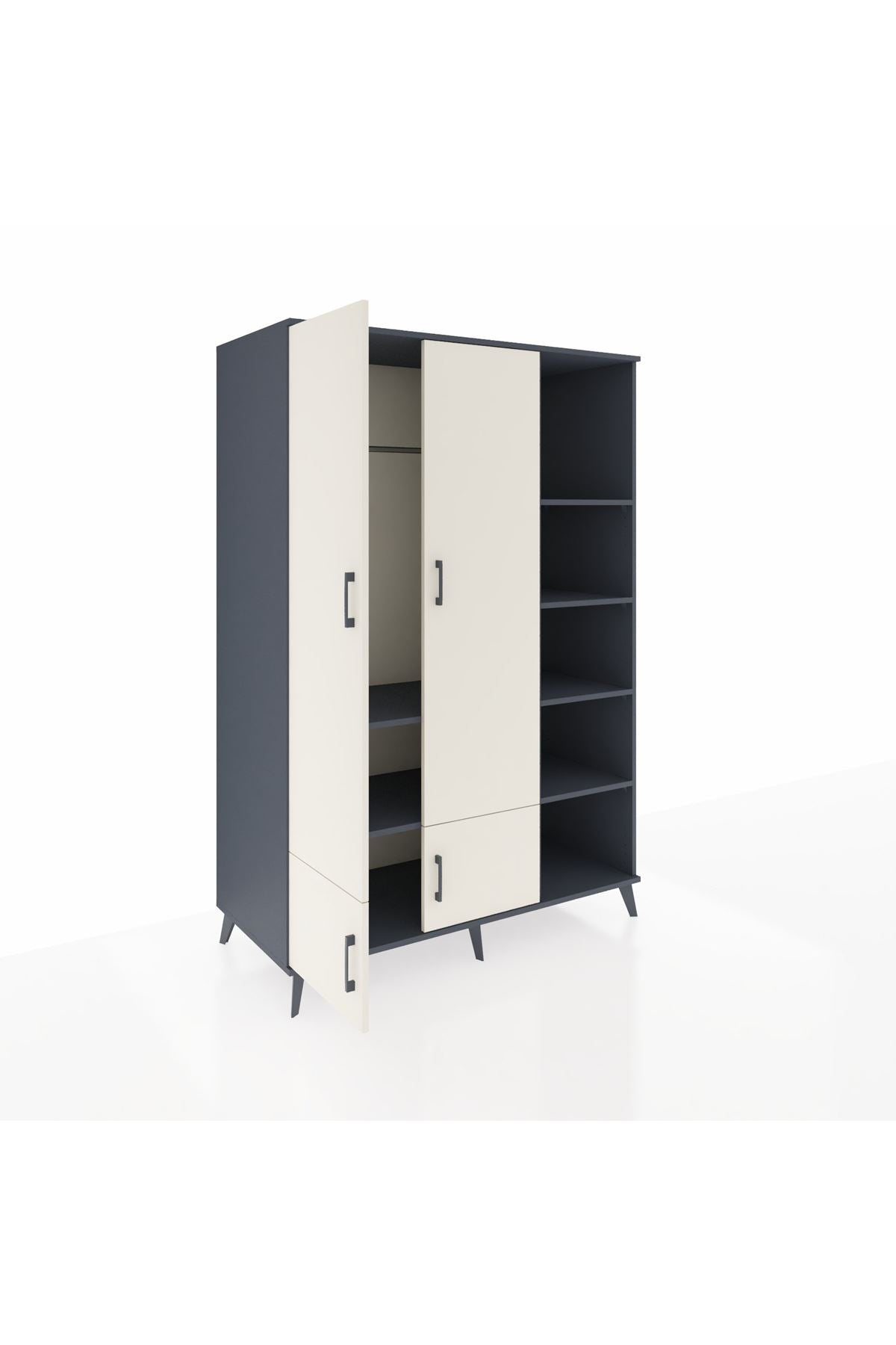 Kronos Dolap 6 Raflı 4 Kapaklı Tek Askılı 132x59x195 Antrasit-Aytaşı/Antrasit