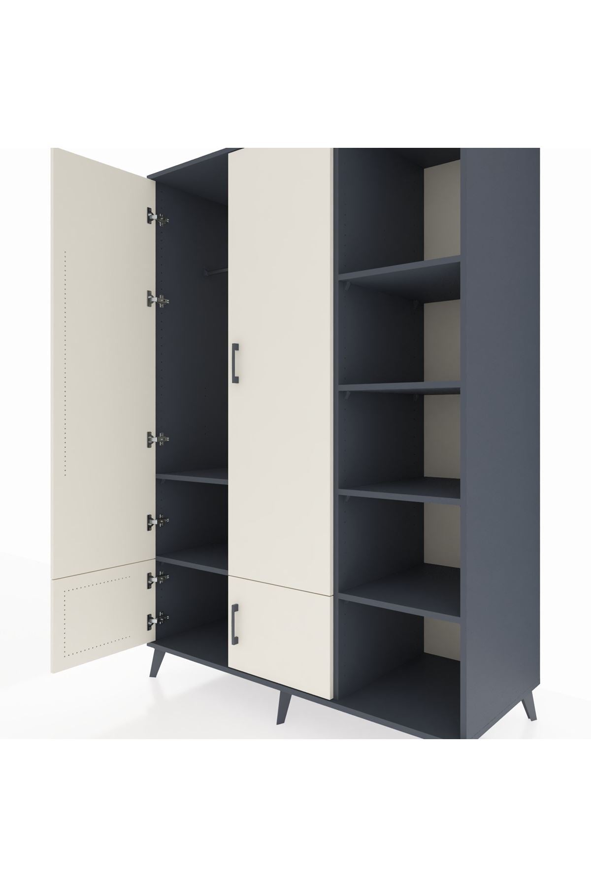 Kronos Dolap 6 Raflı 4 Kapaklı Tek Askılı 132x59x195 Antrasit-Aytaşı/Antrasit