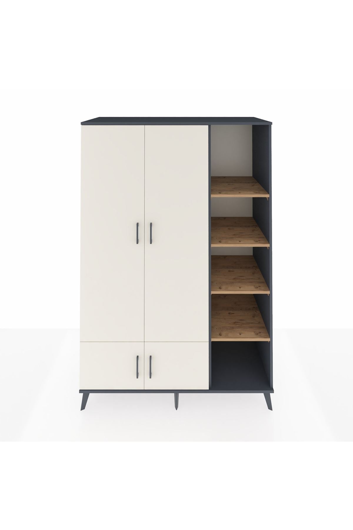 Kronos Dolap 6 Raflı 4 Kapaklı Tek Askılı 132x59x195 Antrasit-Aytaşı/Çam