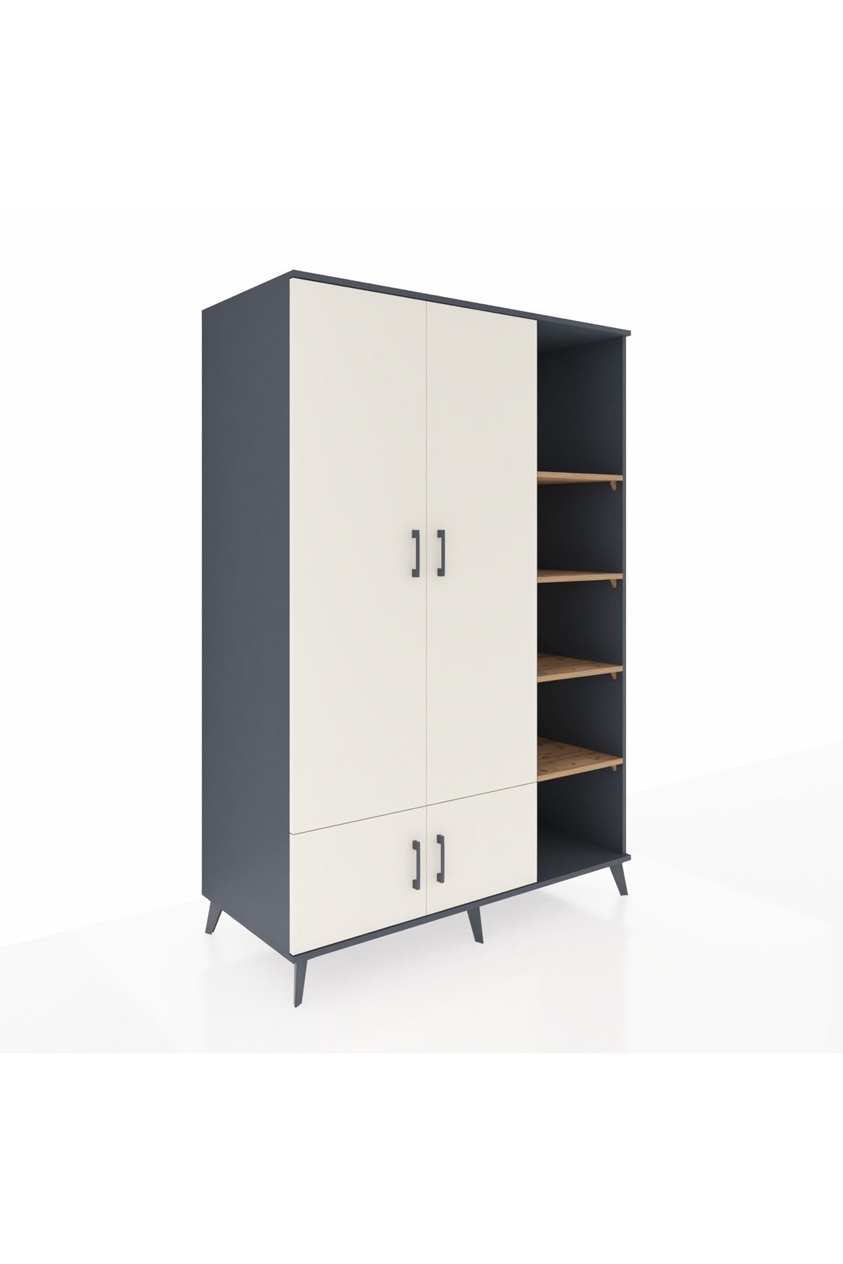 Kronos Dolap 6 Raflı 4 Kapaklı Tek Askılı 132x59x195 Antrasit-Aytaşı/Çam