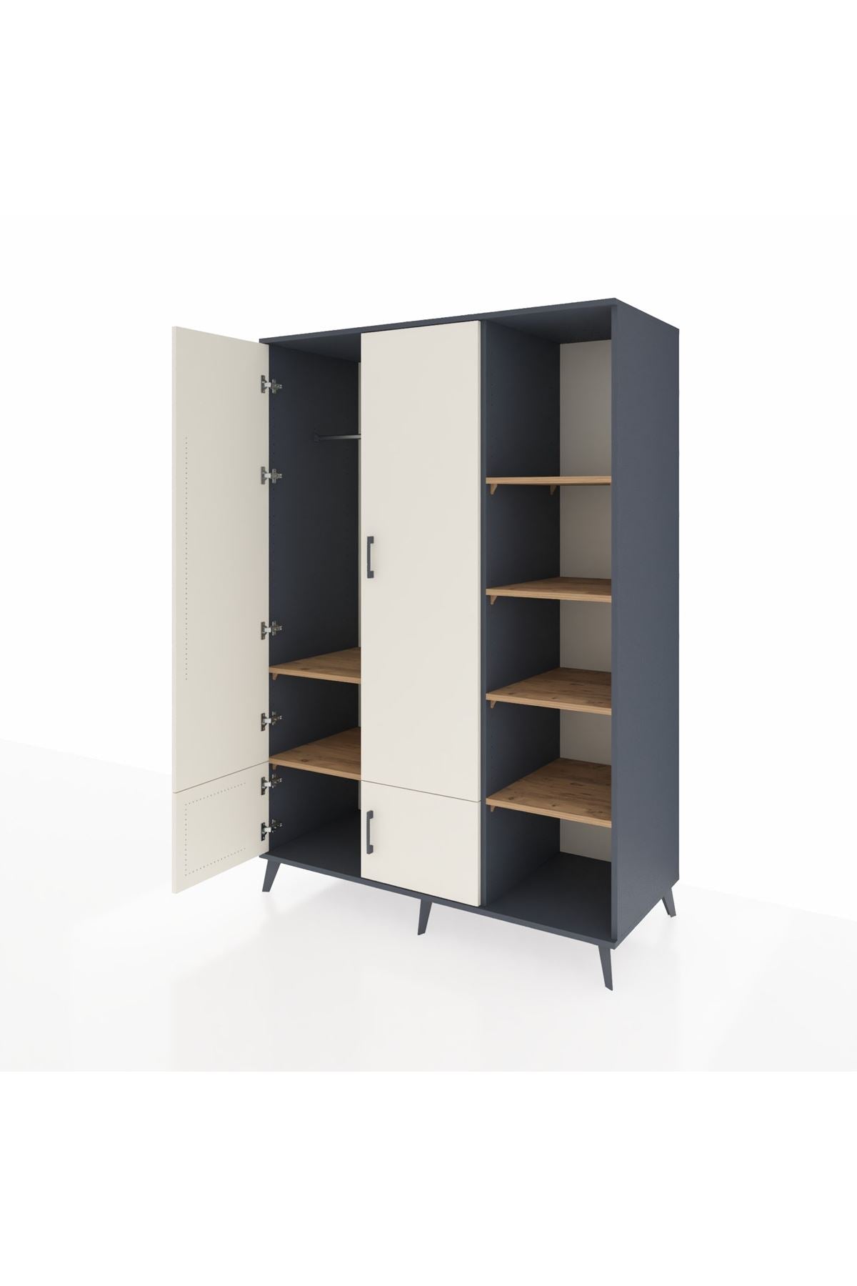 Kronos Dolap 6 Raflı 4 Kapaklı Tek Askılı 132x59x195 Antrasit-Aytaşı/Çam