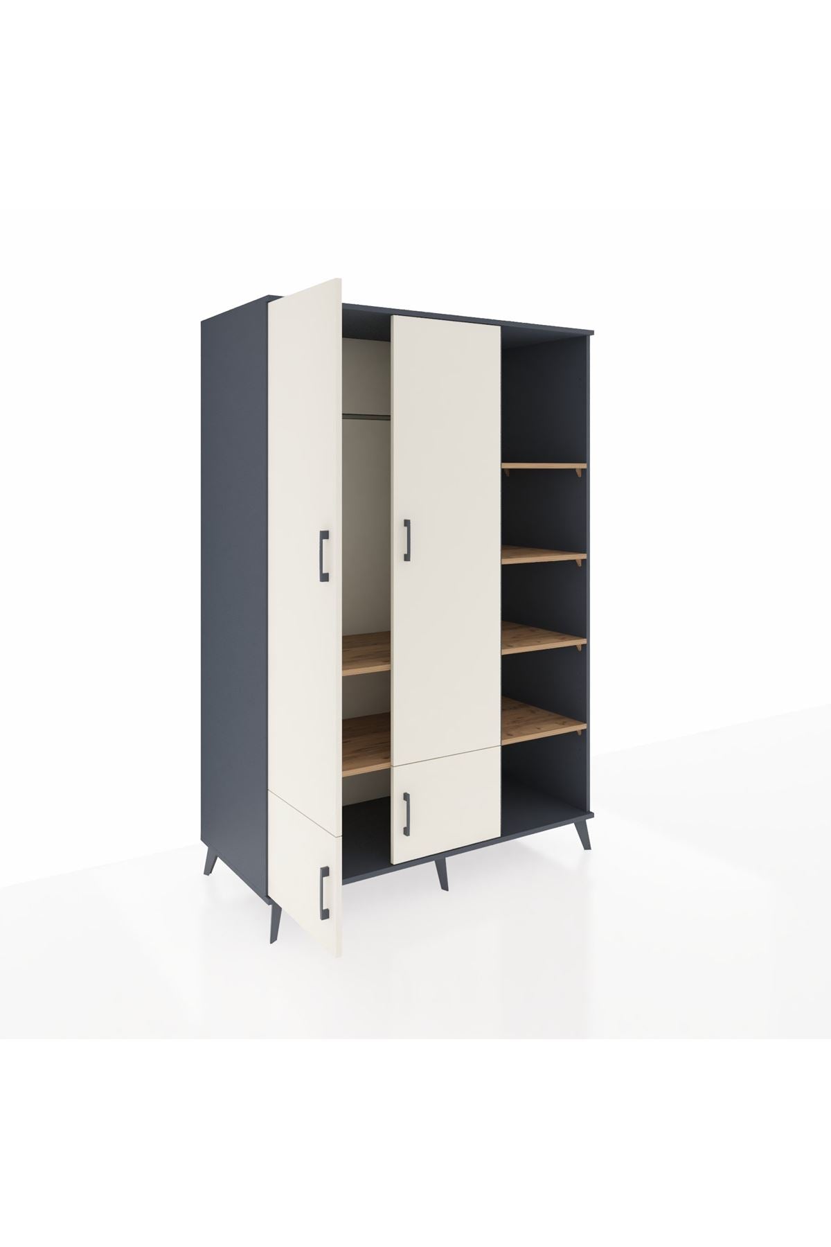 Kronos Dolap 6 Raflı 4 Kapaklı Tek Askılı 132x59x195 Antrasit-Aytaşı/Çam