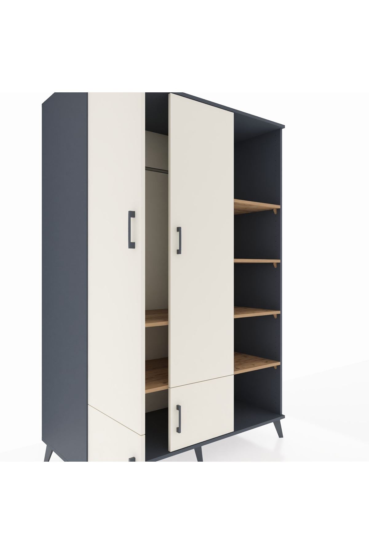 Kronos Dolap 6 Raflı 4 Kapaklı Tek Askılı 132x59x195 Antrasit-Aytaşı/Çam