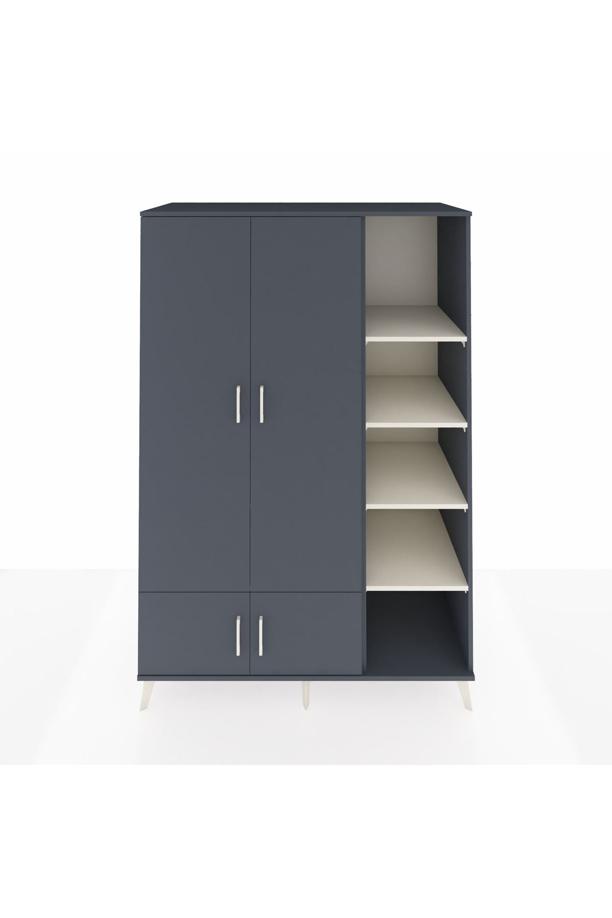 Kronos Dolap 6 Raflı 4 Kapaklı Tek Askılı 132x59x195 Antrasit-Antrasit/Aytaşı