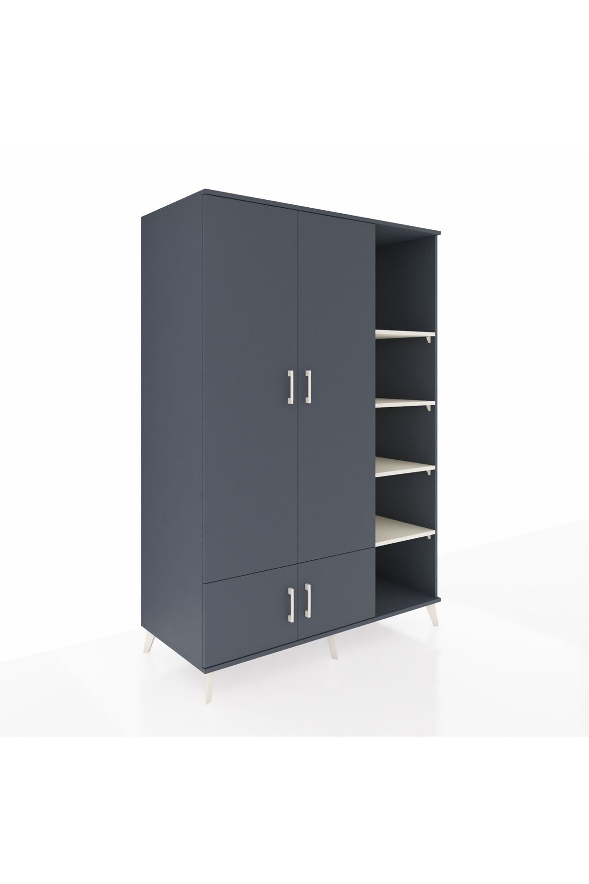 Kronos Dolap 6 Raflı 4 Kapaklı Tek Askılı 132x59x195 Antrasit-Antrasit/Aytaşı