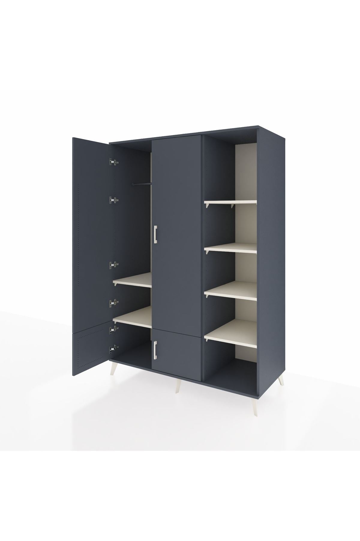 Kronos Dolap 6 Raflı 4 Kapaklı Tek Askılı 132x59x195 Antrasit-Antrasit/Aytaşı