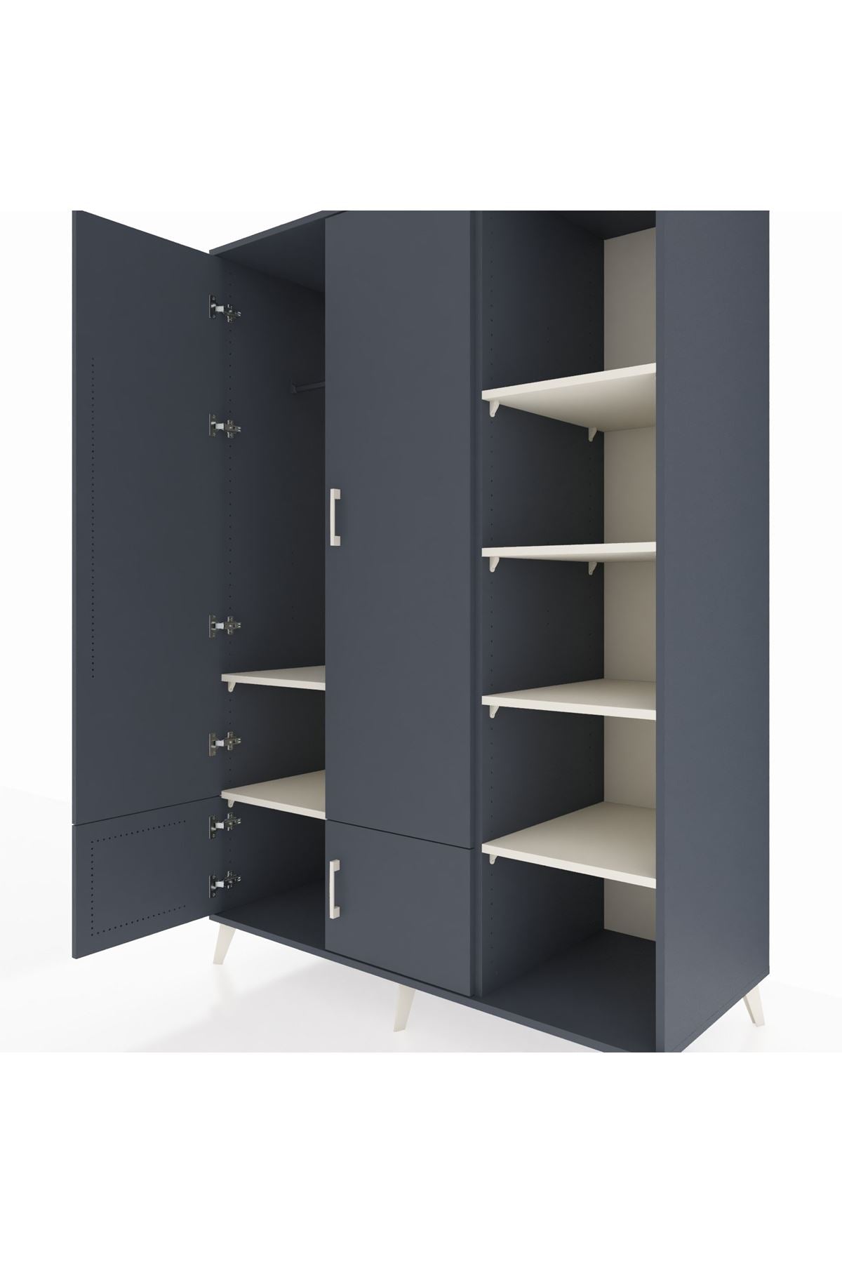 Kronos Dolap 6 Raflı 4 Kapaklı Tek Askılı 132x59x195 Antrasit-Antrasit/Aytaşı