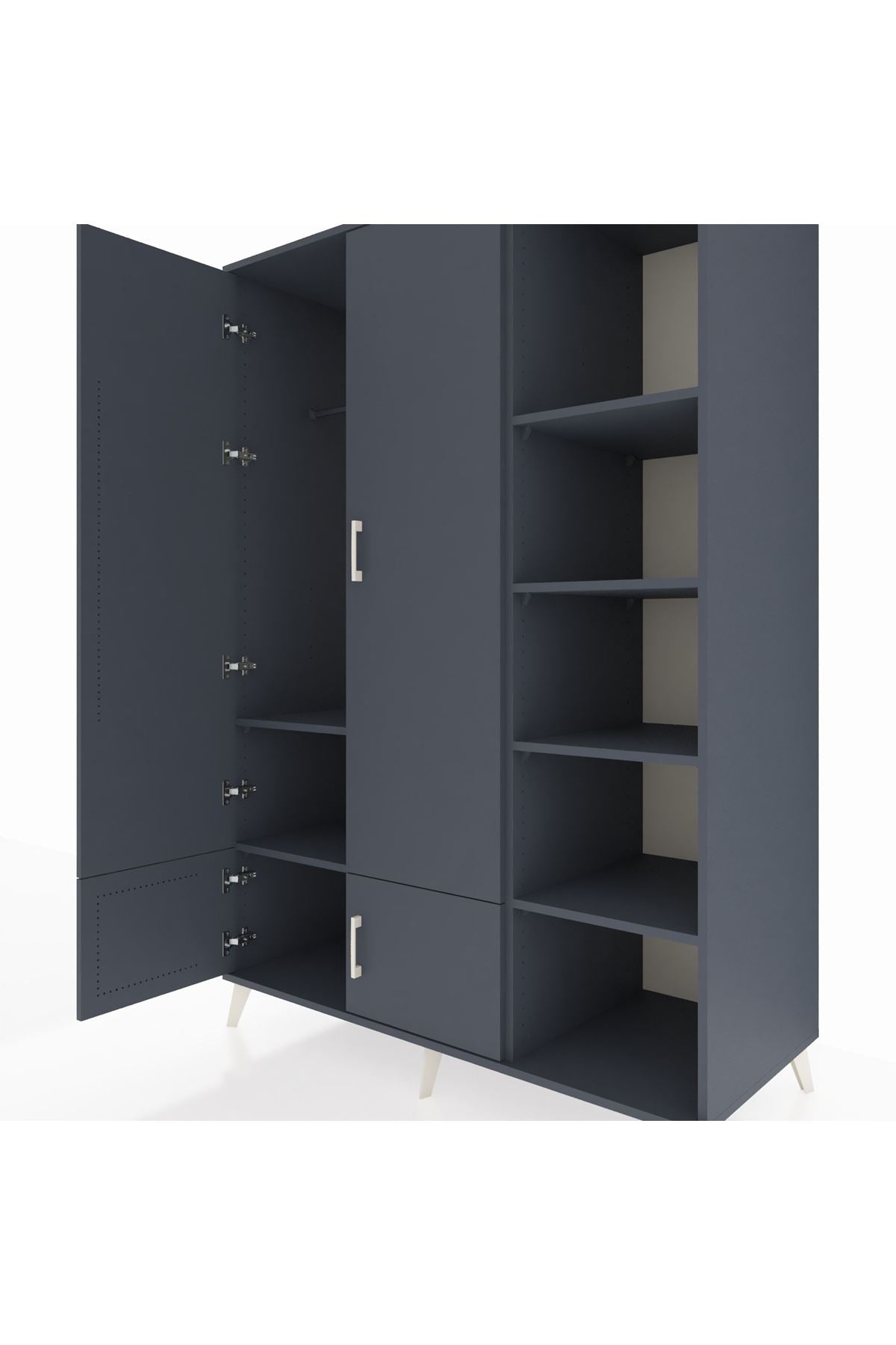 Kronos Dolap 6 Raflı 4 Kapaklı Tek Askılı 132x59x195 Antrasit-Antrasit/Antrasit