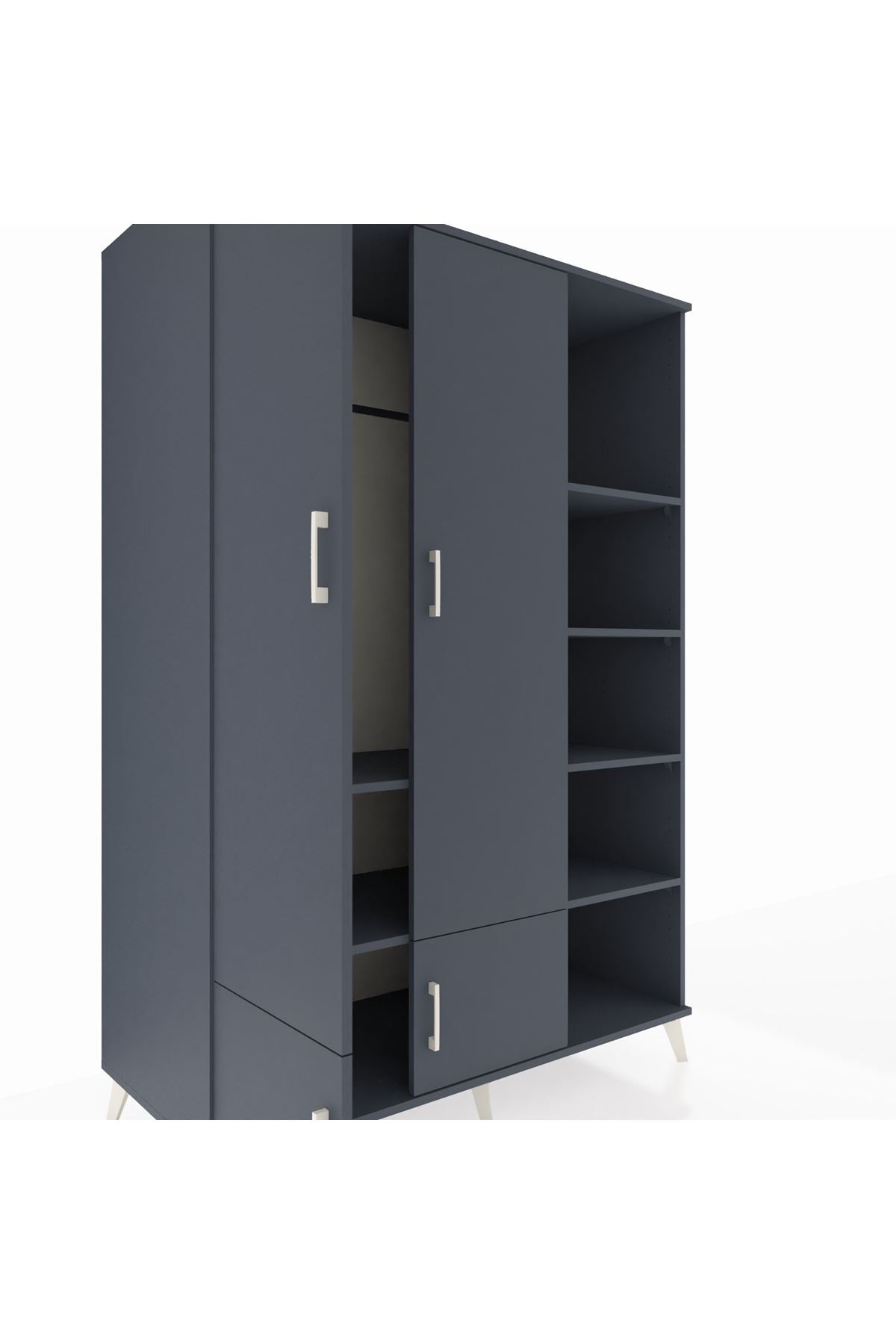 Kronos Dolap 6 Raflı 4 Kapaklı Tek Askılı 132x59x195 Antrasit-Antrasit/Antrasit