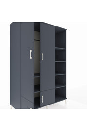 Kronos Dolap 6 Raflı 4 Kapaklı Tek Askılı 132x59x195 Antrasit-Antrasit/Antrasit