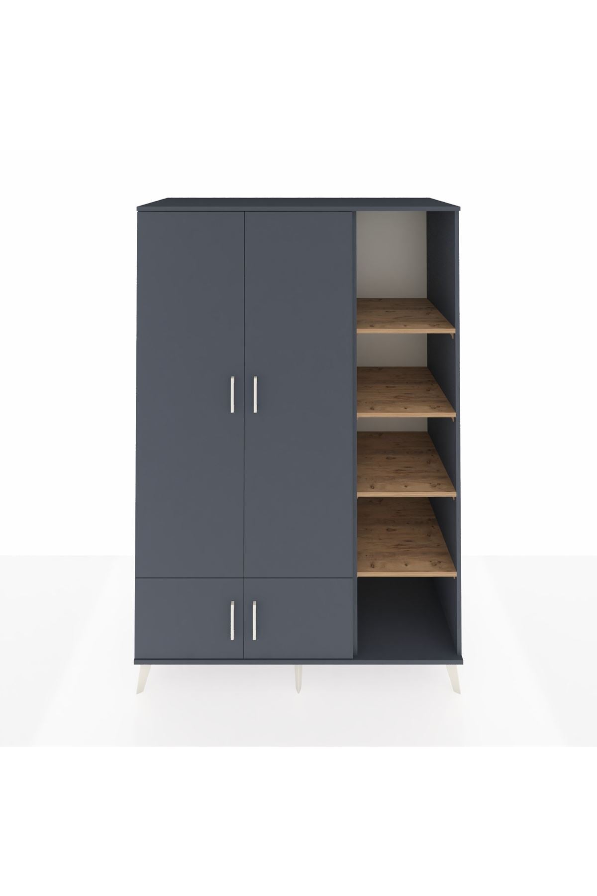 Kronos Dolap 6 Raflı 4 Kapaklı Tek Askılı 132x59x195 Antrasit-Antrasit/Çam