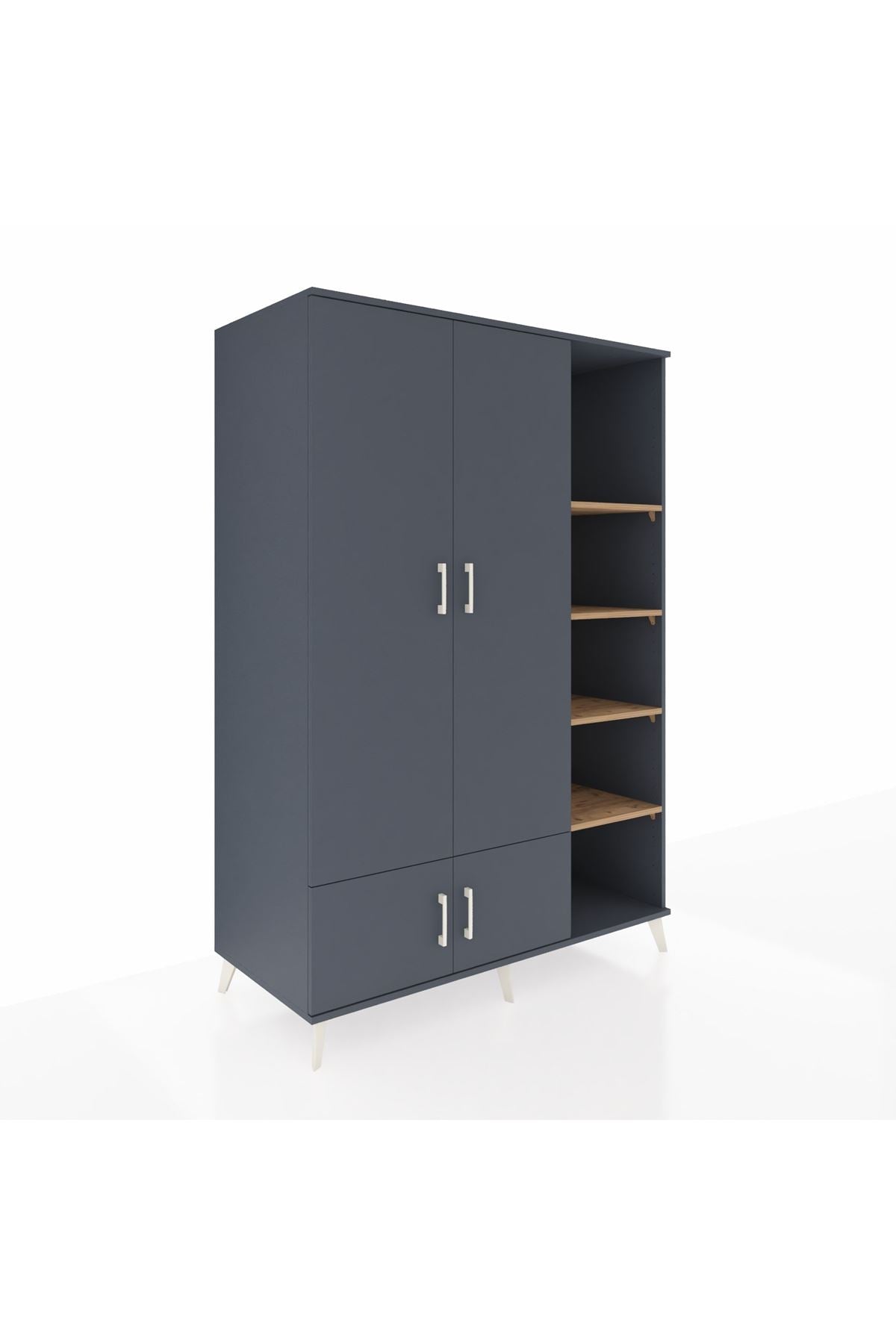 Kronos Dolap 6 Raflı 4 Kapaklı Tek Askılı 132x59x195 Antrasit-Antrasit/Çam